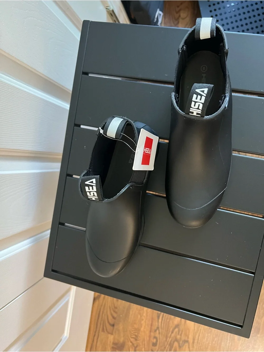 Women's Black Chelsea Rain Boots with Easy Pull Tabs